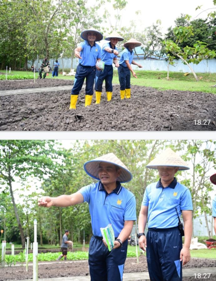Danlanud Roesmin Nurjadin Tanam Bibit Sayur di Kebun Taman I Love RSN, Upaya Ketahanan Pangan