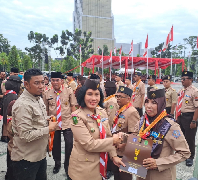 Lanud RSN Ikut Sukseskan Upacara  Hari Pramuka ke-64 di Riau
